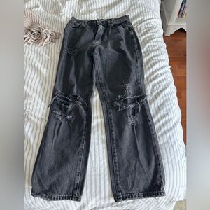 Distressed Black Wide-Leg Ripped Jeans